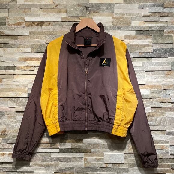 Rare Michael Jordan Flight Colorblock Nylon Track Jacket | Brown Yellow, M - Picture 2 of 10